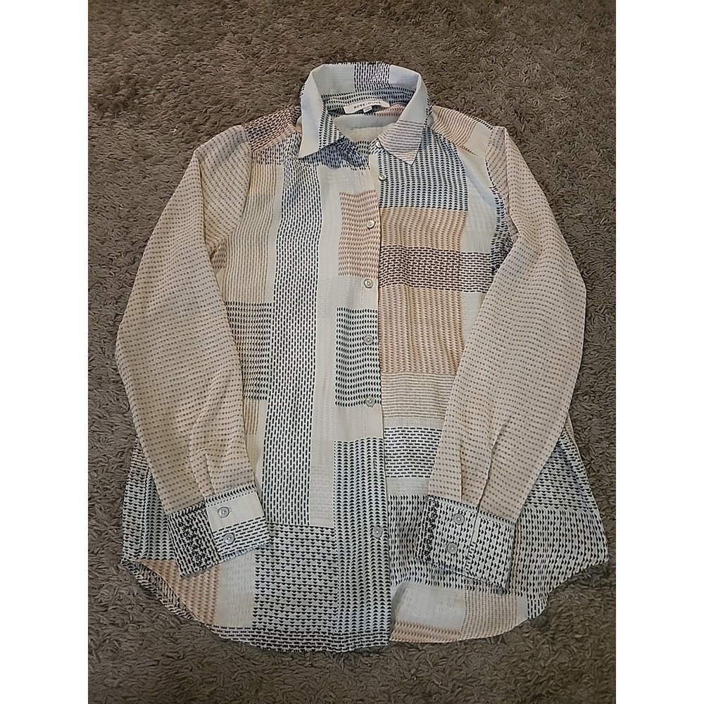 Rose Olive Button Up‎ Shirt Womens XS Patchwork Boho Coastal Cottagecore